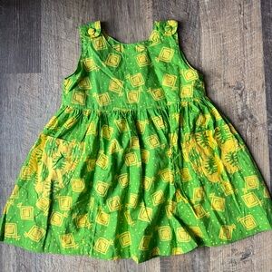 Girls' Green & Yellow Printed Sleeveless Casual Dress